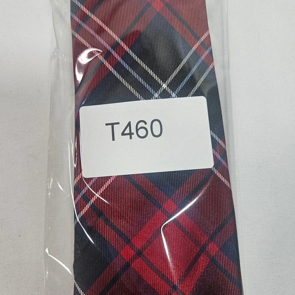 Mister Dean Red Black Blue Plaid 100% Silk Men's Necktie Hand Sewn‎